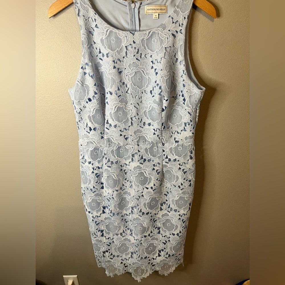 Katherine Kelly Kai Soft Blue Lace Sleeveless Sheath Dress
